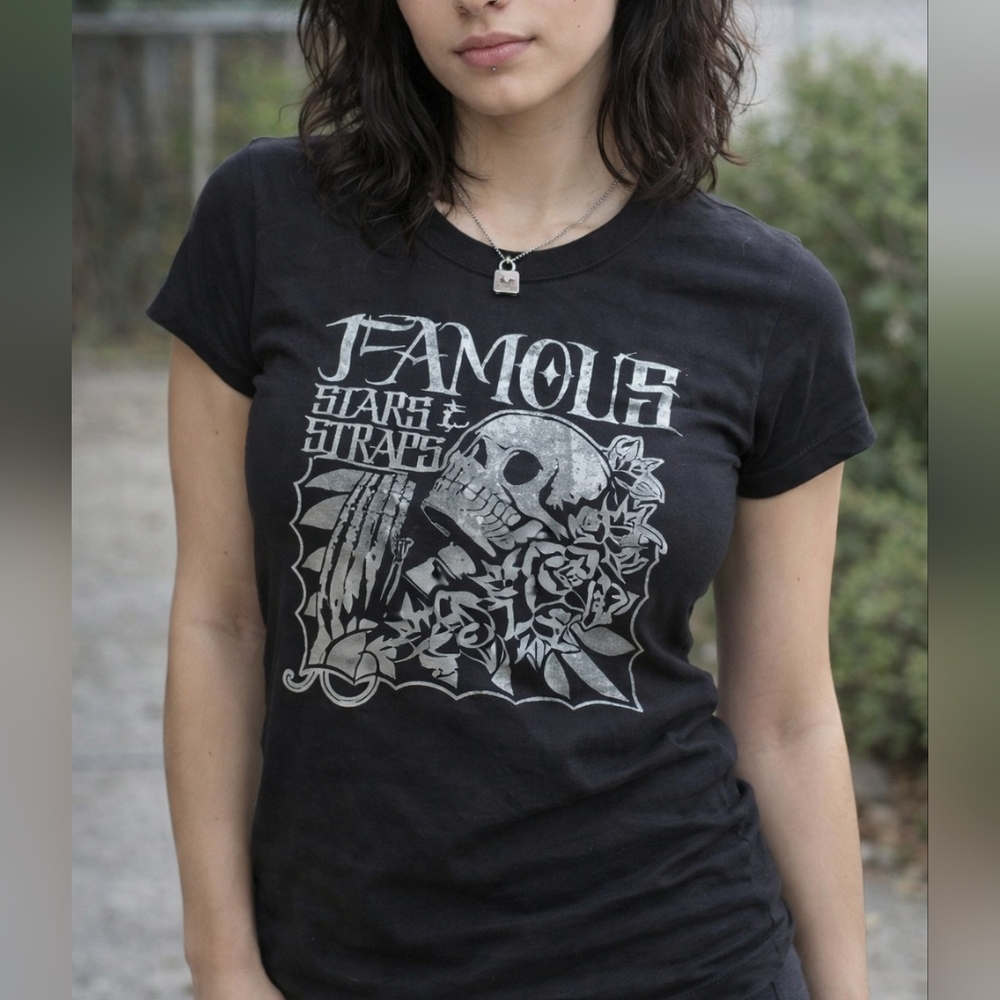 Vintage Y2K Famous Stars & Straps Black Praying Skeleton Tee